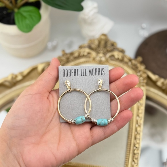 Robert Lee Morris Turquoise Bead Hoop Earrings – Elegant Statement - Picture 5 of 6